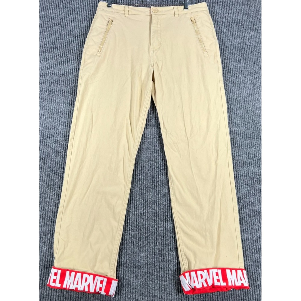 Marvel Flip Cuff Chino Pants Mens Size 32x29 Beige Zip Pocket Casual Comfort